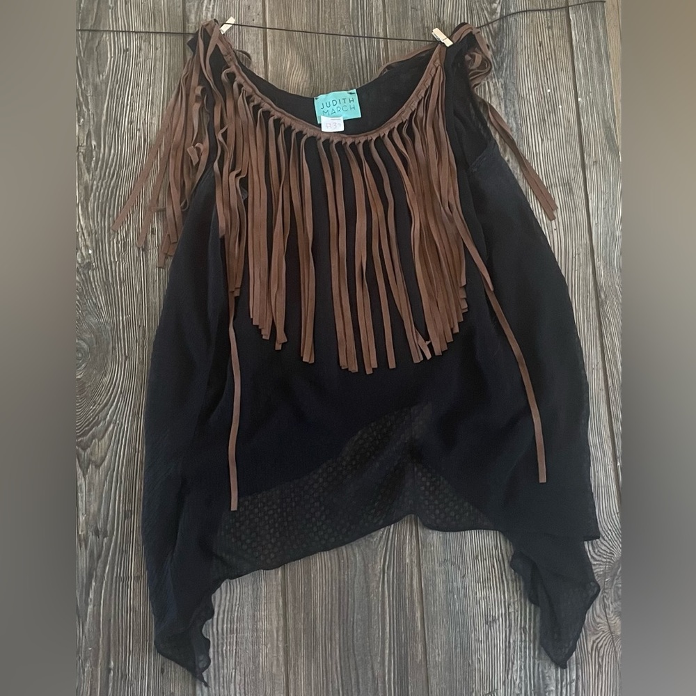 Judith March Black Top with Brown Fringe